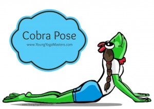 a cartoon frog doing the cobra yoga pose
