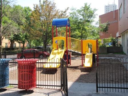 here is an empty schoolyard that has lots of space for a children's yoga class