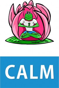 Yoga Sticker with a Frog Meditating and the word Calm under