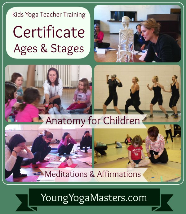 Kids Yoga Teacher Training learning anatomy, meditations, and affirmations