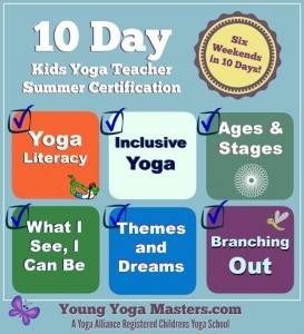 There are 6 modules in the kids yoga teacher summer certification