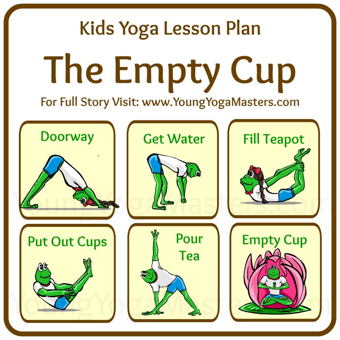 kids yoga lesson plan for the empty cup with kids yoga poses for the story